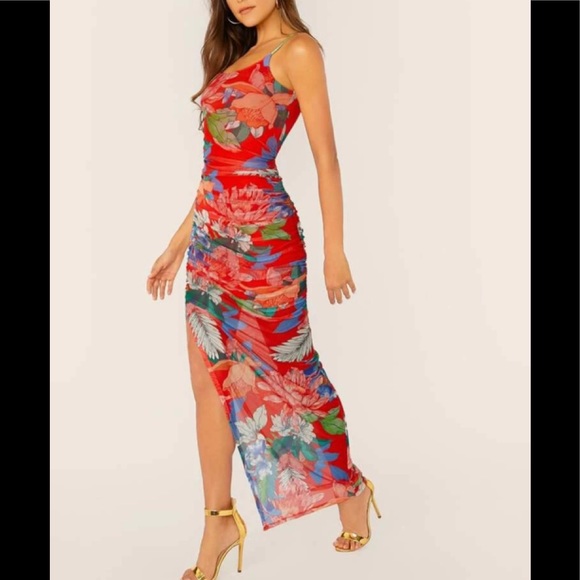 Floral Print Slit Hem Dress - Picture 1 of 5